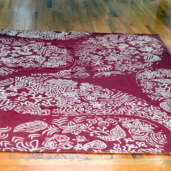 FINAL CLEARANCE 5x8 Feet, Vintage, Pink Cotton with Paisley Hand Printed Motifs Area Rug Floor Covering Bohemian Rug- See Condition