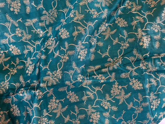 Vintage, Teal Green with Gold Jacquard Woven Moti… - image 7