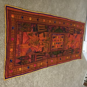 CLEARANCE Vintage Boho Burnt Orange, Cotton Silk Hand Embroidered in Tribal Motifs, Stole, Scarf  Wrap Shawl Dupatta, Extra Large Over-sized