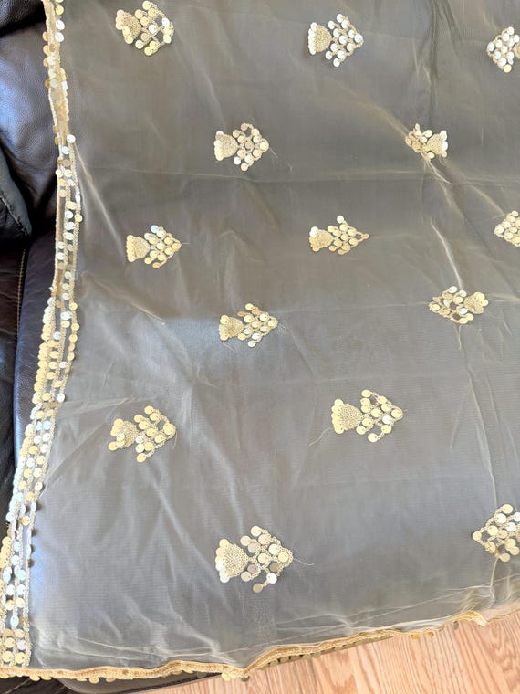 Vintage, Gold Soft Mesh Net with Gold Embroidered… - image 2
