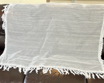 Cotton, Handwoven White with Gold Sequins, Lace-use for chuppah, wrap, bridal veil, bed canopy, curtains