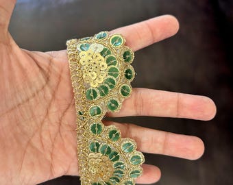 画材 Green gold chiffon Green Gold Sequins Embroidered Border Trim on Organza - Etsy Canada