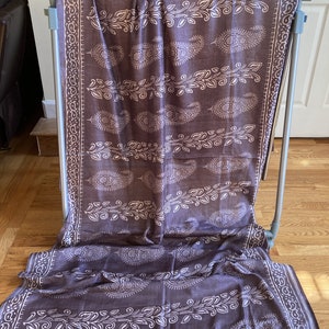 CLEARANCE Boho, Purplish Grey, Raw Tussar Silk, Printed Motifs Fabric: Use for Stole, Scarf, Wrap, Shawl, Extra Long