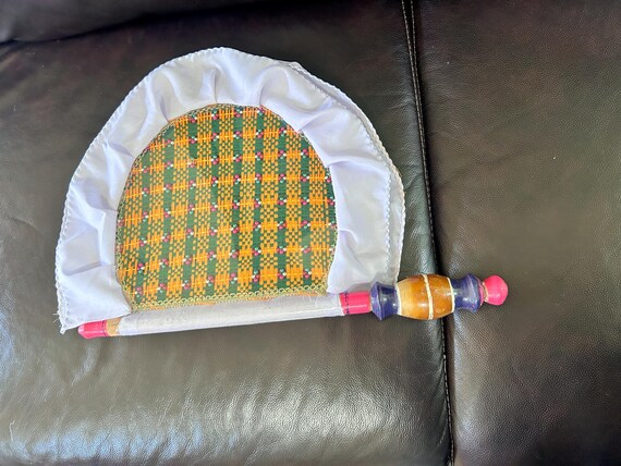 CLEARANCE Vintage, Hand-crafted, Hand Embellished Fan with Solid Wood Handle Wall Decor Functional OOAK