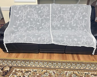 Beautiful 7x 7 feet, White Embroidery on White Chiffon, Floral Motif Lace Wedding Chuppah Huppah Canopy Table Cover Photo Backdrop