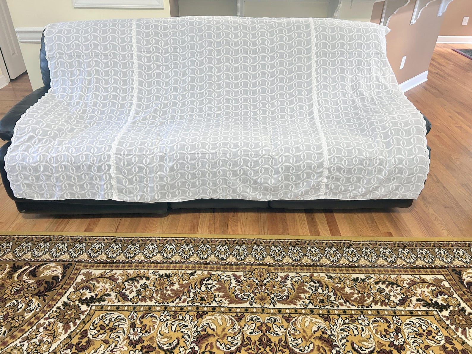 Handstitched, Beautiful 7x7.5 Feet, White Embroidered Pure Fine Cotton ...