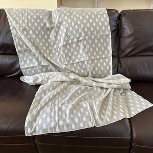 Cotton-Silk, 112-inch x 36-inch, Light Green with Off-White Jacquard Motifs- use for dupatta, wrap, bridal veil, bed canopy, curtains