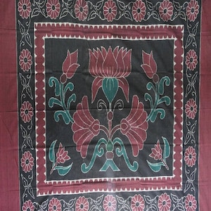 CLEARANCE 100% Cotton, Hand Woven Ikat Lotus Pattern Fabric, Tapestry, Bed Cover Quilt Top