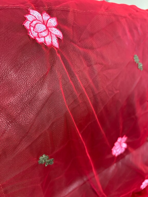 Boho Red with Intricate Embroidery, Soft Net Wrap… - image 3