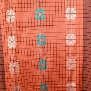 CLEARANCE Orange Cotton Blend, Floral on Plaid Woven, Stole Boho Shawl Wrap Muffler Wrap, Upholstery