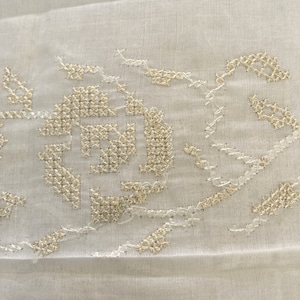 White Fabric with Embroidered Gold and White Floral Motifs - use for chuppah, wrap, bridal veil, bed canopy, curtains