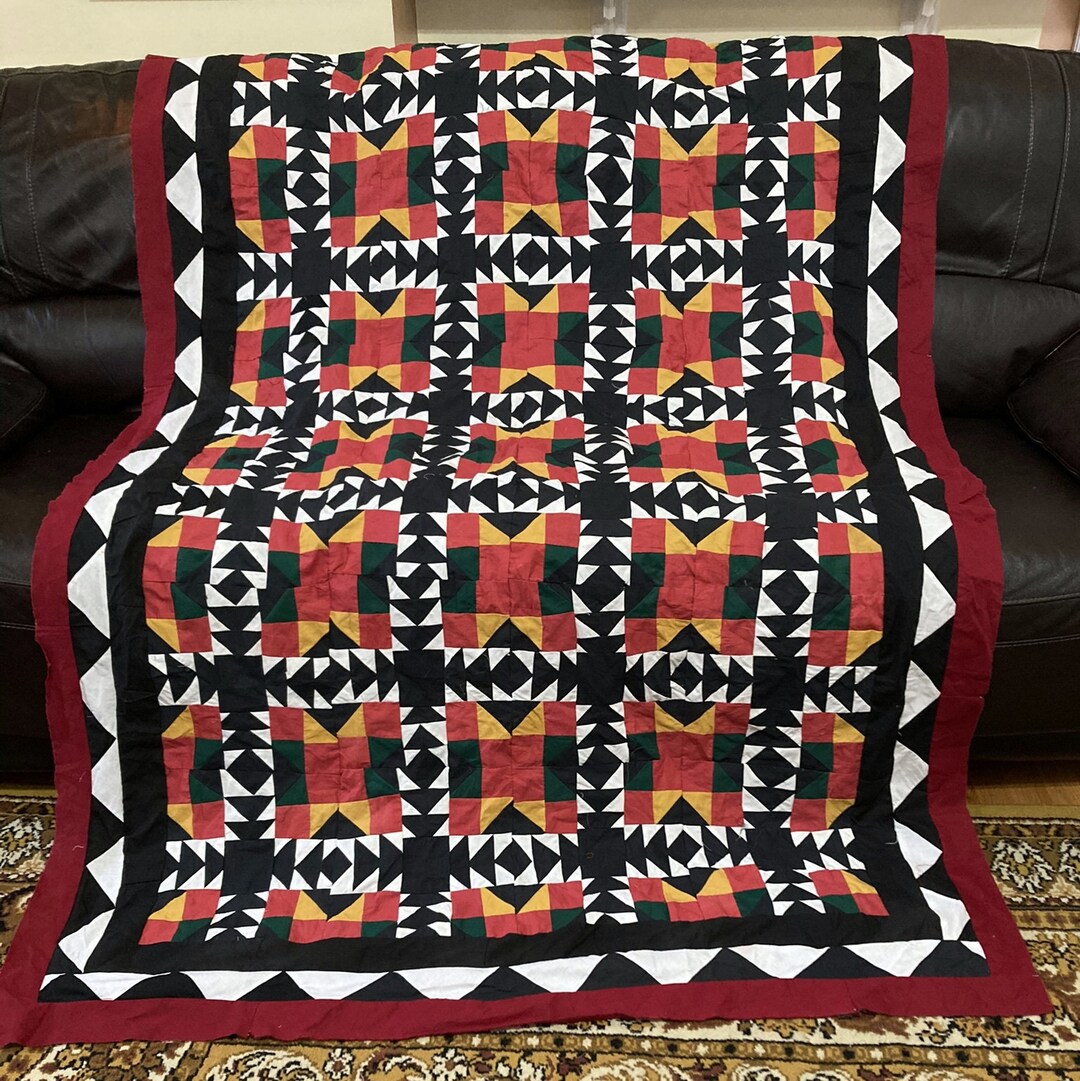 58x94 inches, Patchwork, Quilt Top, Geometric Pattern with