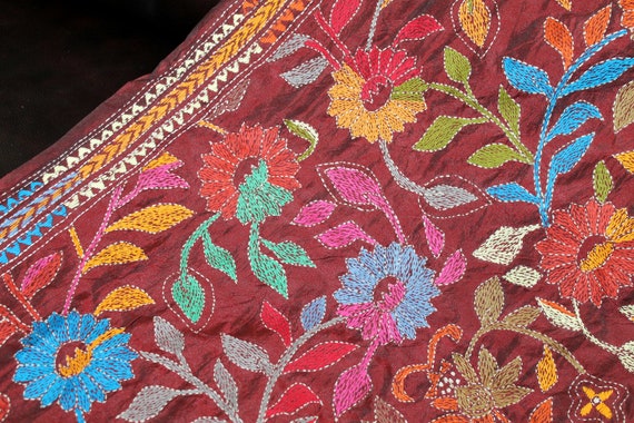 Vintage, Boho, Maroon, Silk Blend, Hand Embroider… - image 1