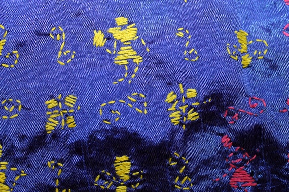 Vintage Boho Blue Silk Blend, Hand Embroidered in… - image 4