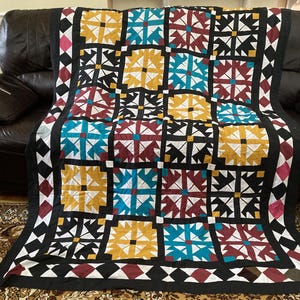 96x61 inches, Patchwork, Quilt Top, Geometric Pattern with Unfinished Edges, Tapestry, Queen Size