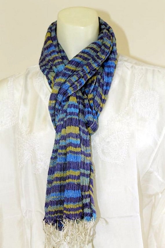 Boho, Handwoven, 100% Gauze Cotton, Blue Striped S