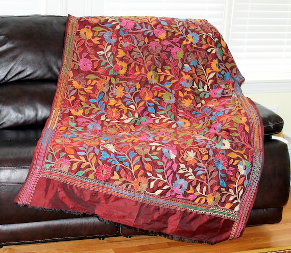 Vintage, Boho, Maroon, Silk Blend, Hand Embroider… - image 2