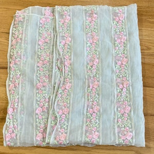 Sea-Green and Baby Pink Embroidery on Sea-Green Organza Fabric: Use for Wrap Dupatta Large Wrap Canopy