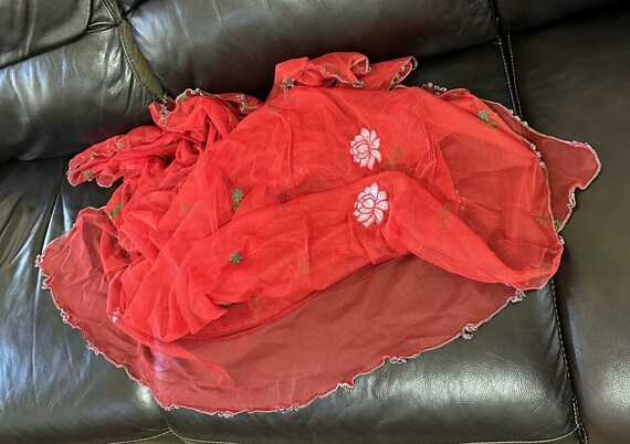 Boho Red with Intricate Embroidery, Soft Net Wrap… - image 6