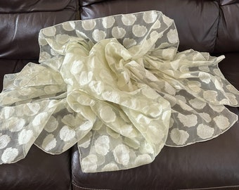 Green Organza Silk with Woven Jacquard Fabric: Use for Wrap, Dupatta, Bridal Veil Bridal Train Bed Canopy