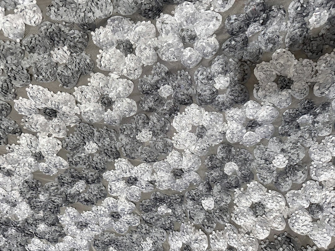 Gray Soft Net With 3D Gray Silk Flowers Cut Piece Use for Crafting