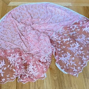 CLEARANCE Vintage, Peach Net and Organza Dupatta, Wrap, Hijab