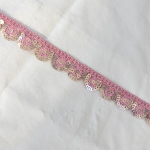132x1 Inches Pink Embroidered and Sequins  Border Trim on Organza