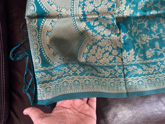Vintage, Teal Green with Gold Jacquard Woven Moti… - image 4
