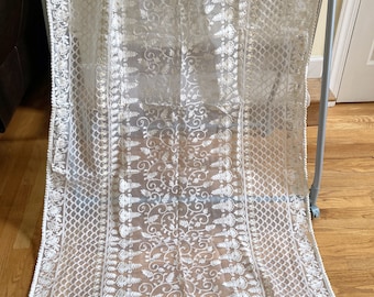 SALE Vintage, Boho White Gold Embroidered, Soft, Shimmering Organza Wrap, Dupatta, Bridal Veil Chuppah Canopy