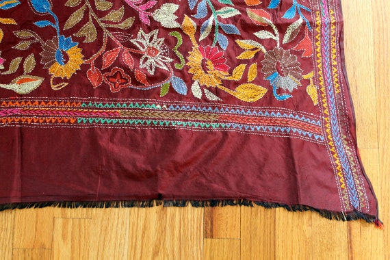 Vintage, Boho, Maroon, Silk Blend, Hand Embroider… - image 8