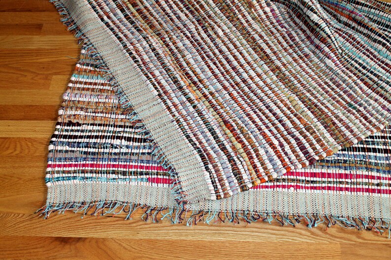 Vintage 4x6 Feet Beige Washable Dhurrie Rug Striped Rag Image 0