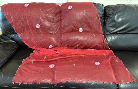 Boho Red with Intricate Embroidery, Soft Net Wrap… - image 1