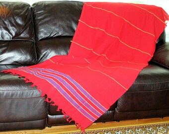 CLEARANCE Vintage, Red, Pure Cotton, Striped, Soft Stole Boho Shawl Wrap Muffler Wrap with Tassels, Valentine's Day Christmas Gift