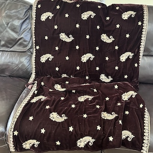Luxurious Brown Velvet with Gold Embroidered Floral Motifs Cutpiece: Use for Shawl Wrap Stole Large Size