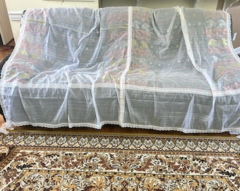 7.3 x 8.3 Wedding Canopy Chuppah Huppah from White Cotton with Handwoven Gold, Silver and Copper Tree of Life Motifs