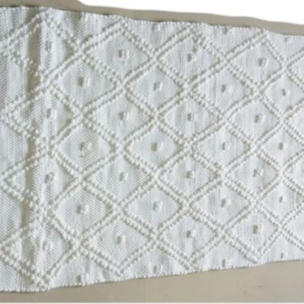 Vintage Rug Runner 2.3x4 Ft White, Pure Cotton Heavy Textured Honeycomb Motif Handwoven Kilim Geometric Machine Washable Dhurrie Sofa Throw