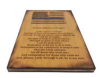 Police Officer Gift Sign - Thin Blue Line Distressed American Flag with Police Officer's Prayer