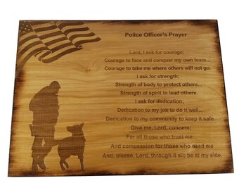 Police Officer Prayer Wall decor with American Flag - K-9 Police Silhouette - Police Gift Law Enforcement