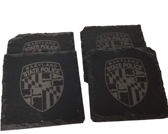 Maryland State Police Slate Coaster Set - State Police Graduation Gift