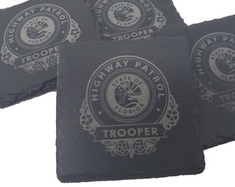 Florida Highway Patrol Slate Coaster Set - FHP Trooper Graduation Gift - Florida State Police