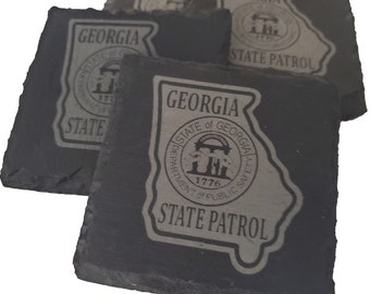 Georgia State Patrol Trooper Patch Slate Coaster Set - GA State Police - GSP Graduation Gift - State Police Gift