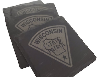 Wisconsin State Patrol Slate Coaster Set - WSP Graduation Gift