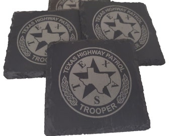 Texas Highway Patrol Slate Coaster Set - Texas Trooper Graduation Gift - State Police - TX Public Safety