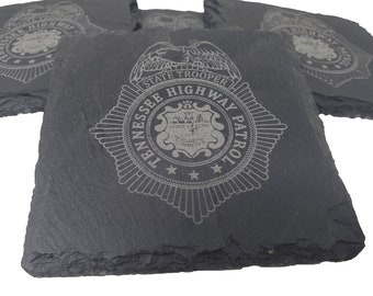 Tennessee Highway Patrol Trooper Slate Coaster Set - TN State Trooper- Tennessee Trooper - Graduation Gift - State Police Gift