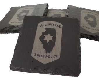 Illinois State Police Slate Coaster Set - IL State Trooper- Illinois Trooper Graduation Gift - State Police Gift