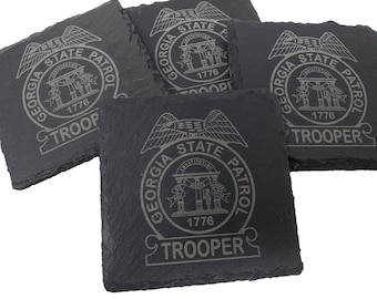 Georgia State Patrol Trooper Slate Coaster Set - GA State Police - GSP Graduation Gift - State Police Gift