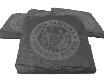 North Carolina Trooper - North Carolina State Highway Patrol Slate Coaster Set - NCSHP Graduation Gift