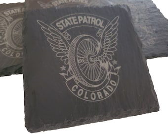 Colorado State Patrol Slate Coaster Set - Colorado Trooper Graduation Gift - State Police - CSP Law Enforcement