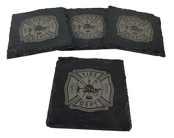 Firefighter gift Slate Coaster Set - Firemen House Warming - Fire Department - Fire Fighter Wedding