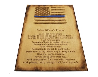 Police Officer Gift Sign - Thin Blue Line Distressed American Flag with Police Officer's Prayer 8.5" x 11.5"